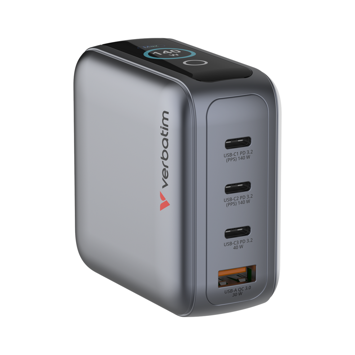 Verbatim Mini GaN Charger 140W Display 4-Port + USB-C Cable - Tech Syndicate