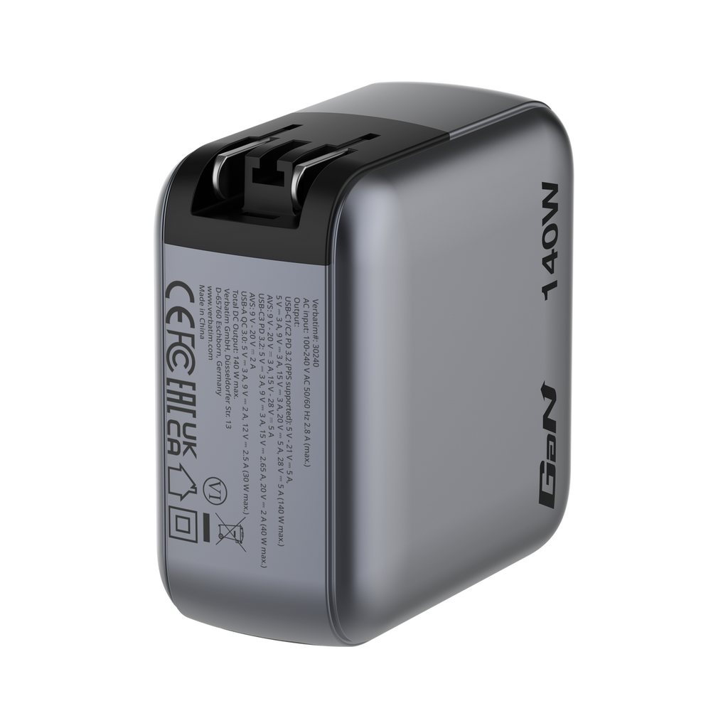 Verbatim Mini GaN Charger 140W Display 4-Port + USB-C Cable - Tech Syndicate