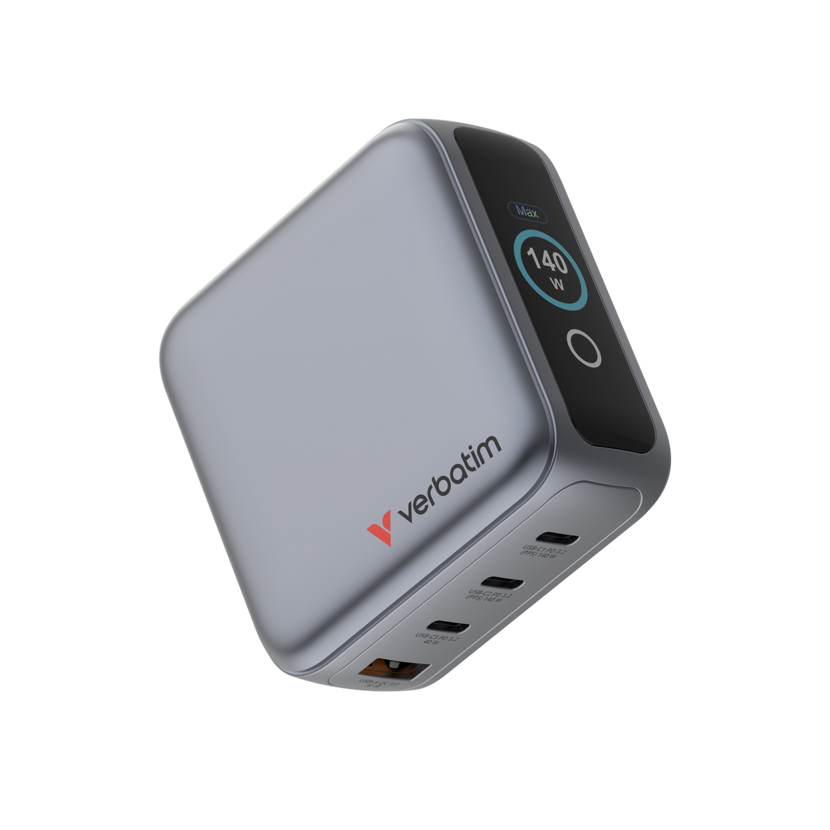 Verbatim Mini GaN Charger 140W Display 4-Port + USB-C Cable - Tech Syndicate