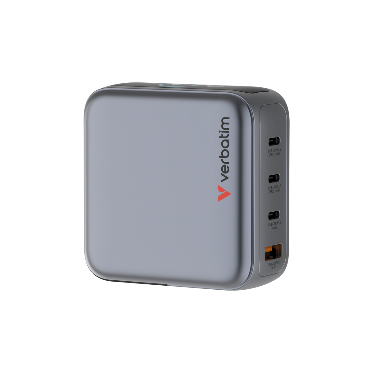 Verbatim Mini GaN Charger 140W Display 4-Port + USB-C Cable - Tech Syndicate