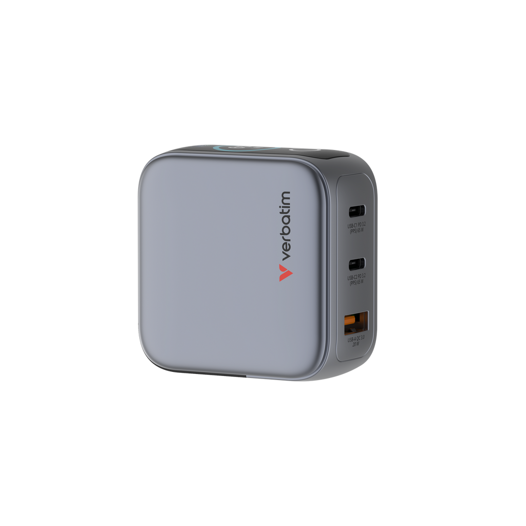 Verbatim Mini GaN Charger 65W 3-Port with Display - Tech Syndicate