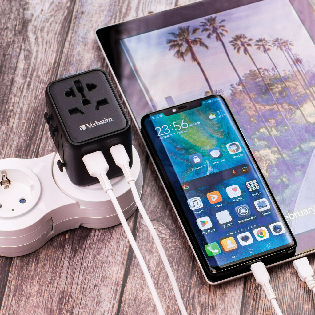 Verbatim UTA-02 Universal Travel Adapter USB-C PD 20W QC 3.0 - Tech Syndicate