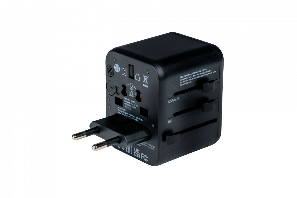Verbatim UTA-02 Universal Travel Adapter USB-C PD 20W QC 3.0 - Tech Syndicate