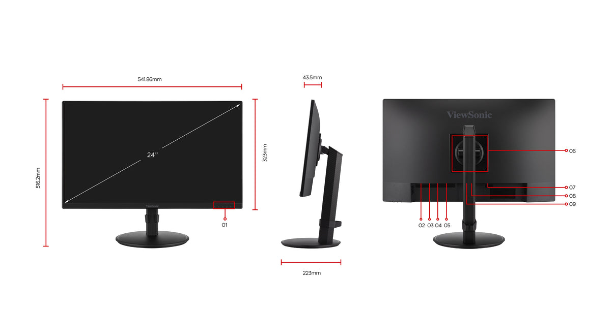 ViewSonic VG2408A 24" Full HD IPS Ergonomic Monitor - Tech Syndicate