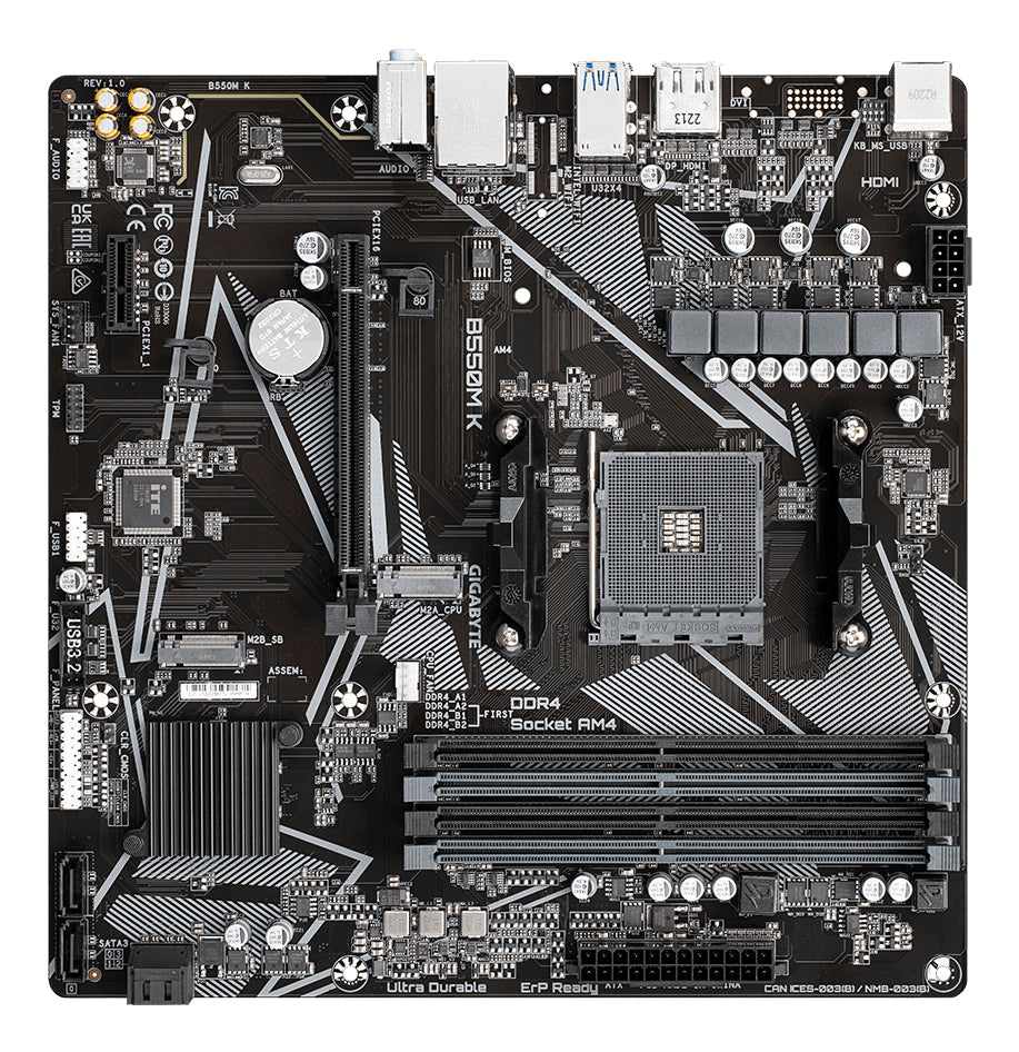 Gigabyte B550M K AMD AM4 Micro-ATX Motherboard - B550, DDR4