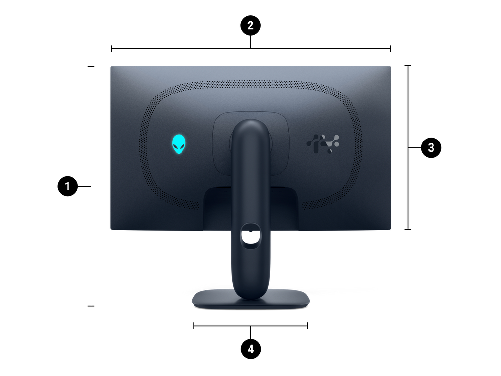 Alienware monitor image, showing the dimensions of the back of the monitor
