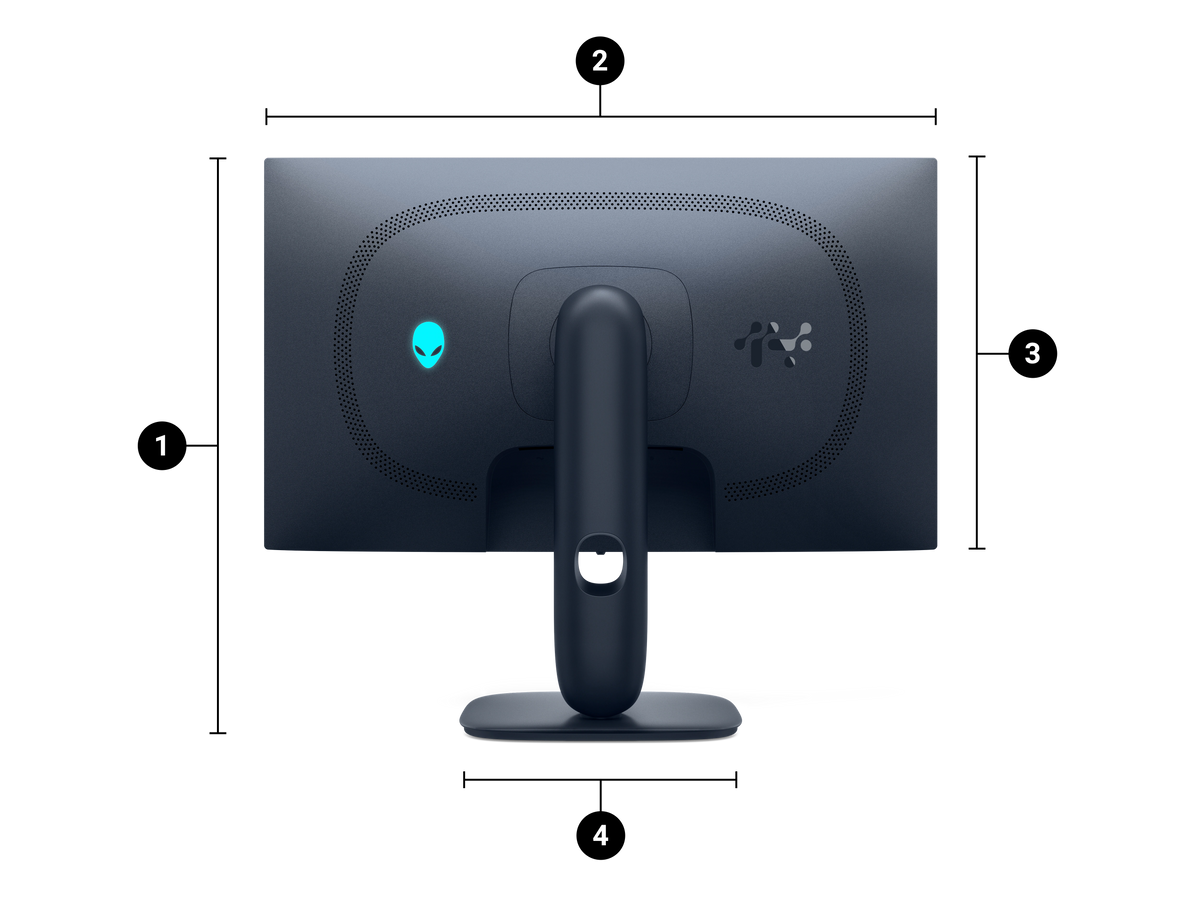 Alienware monitor image, showing the dimensions of the back of the monitor
