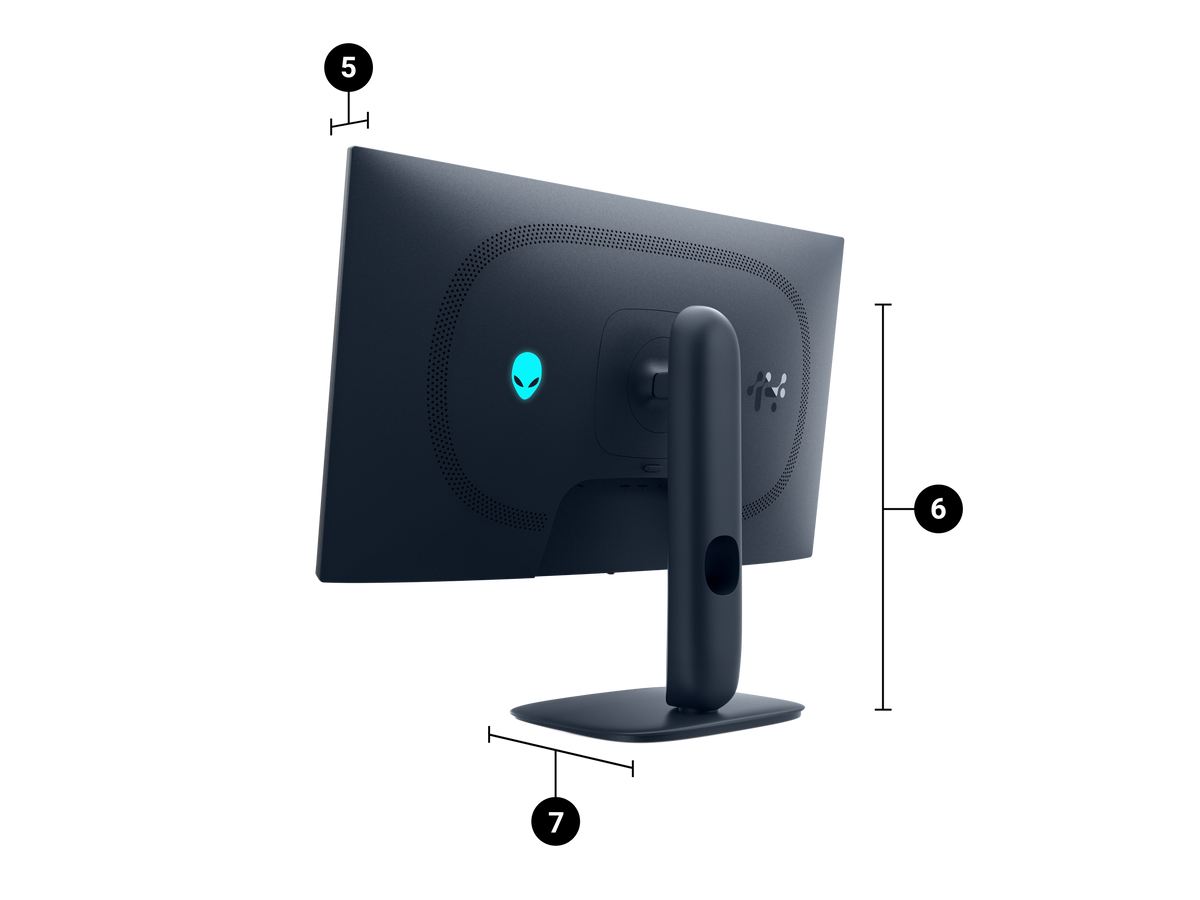 Alienware monitor image, showing the dimensions from the angle of the monitor