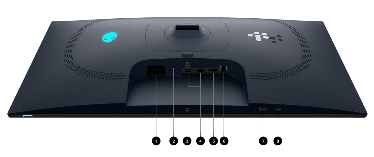 Alienware monitor image, showing the ports and slots