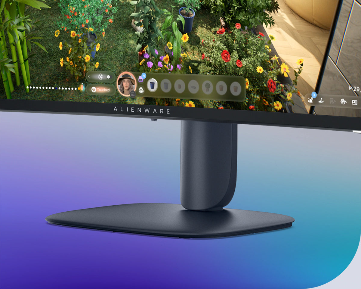 Close-up of the Alienware 32 Gaming Monitor stand.