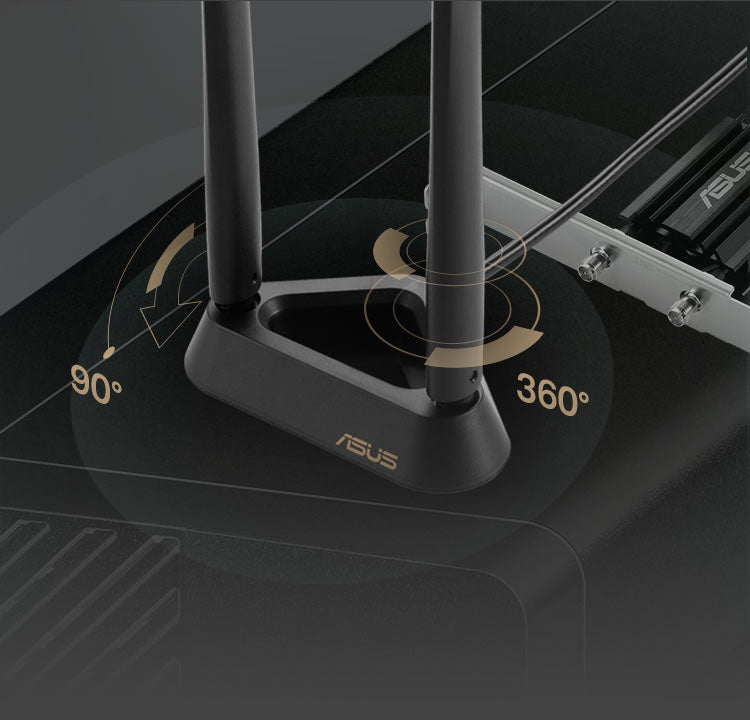 PCE-AXE5400’s two external antennas can be bent 90 degrees and twisted 360 degrees