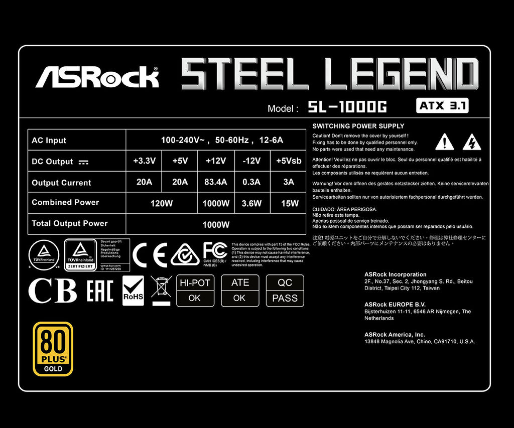 ASRock Steel Legend SL-1000G 1000W PSU