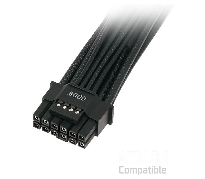 PCIe 5.0 600W power cable with ATX 3.0 compatible logo