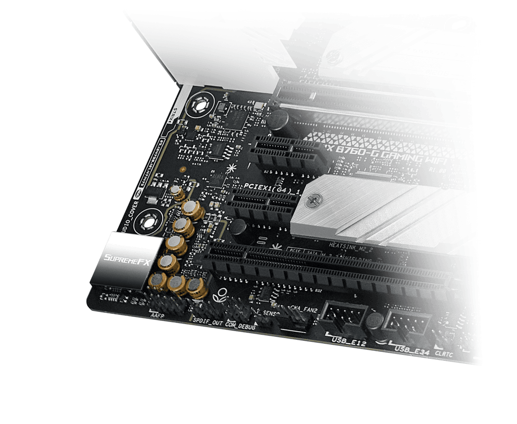 The Strix B760-G motherboard features SupremeFX audio.