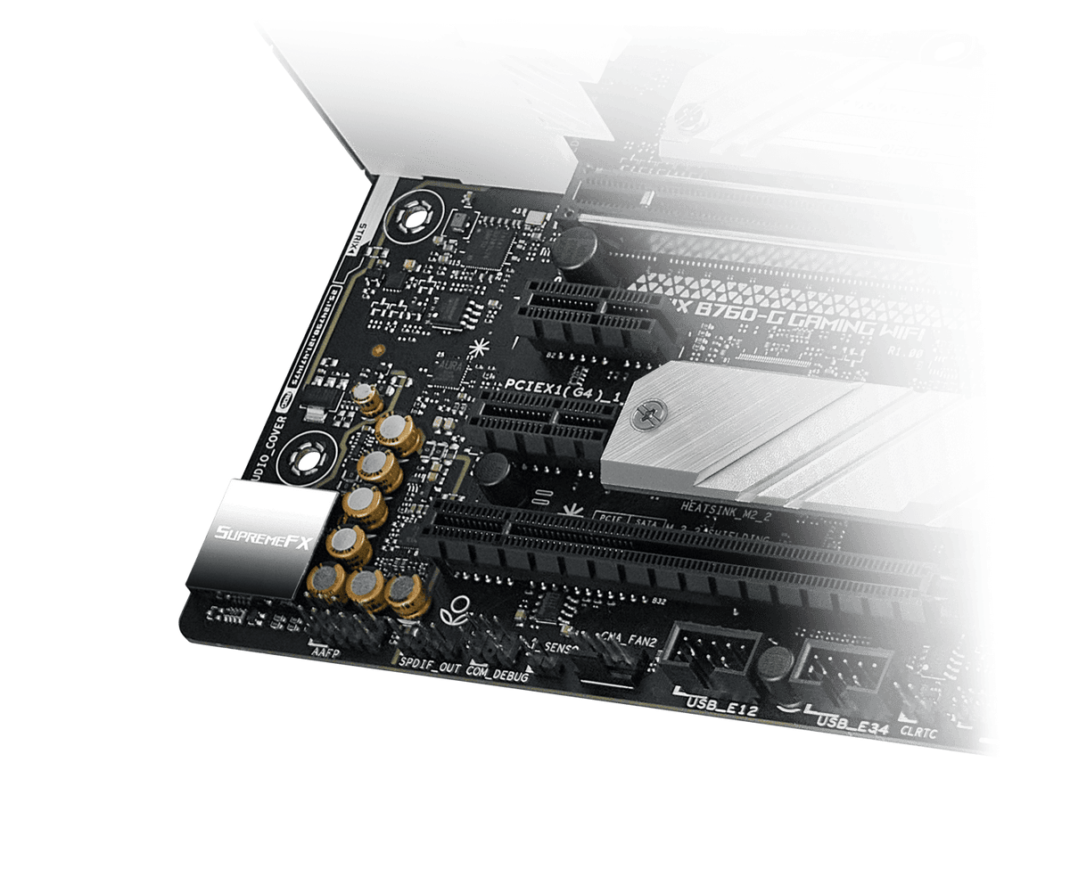 The Strix B760-G motherboard features SupremeFX audio.