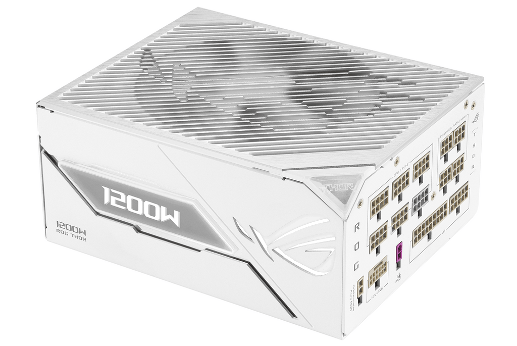 Side angle of ROG Thor 1200W Platinum III, showing RGB lighting.