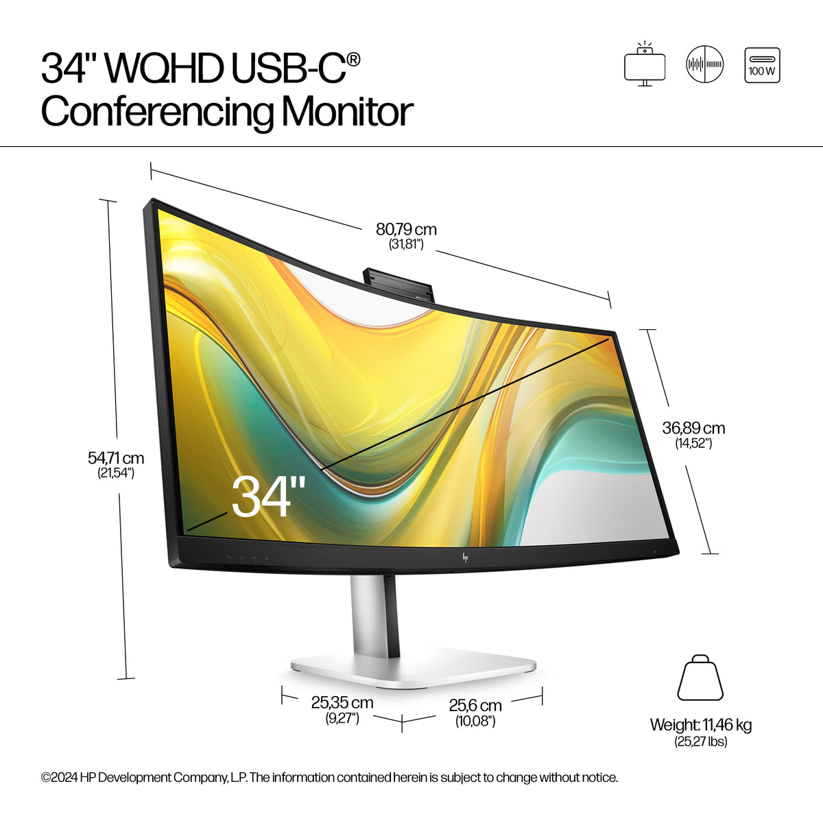 HP Series 5 Pro 534pm 34" Curved WQHD 100Hz VA Monitor