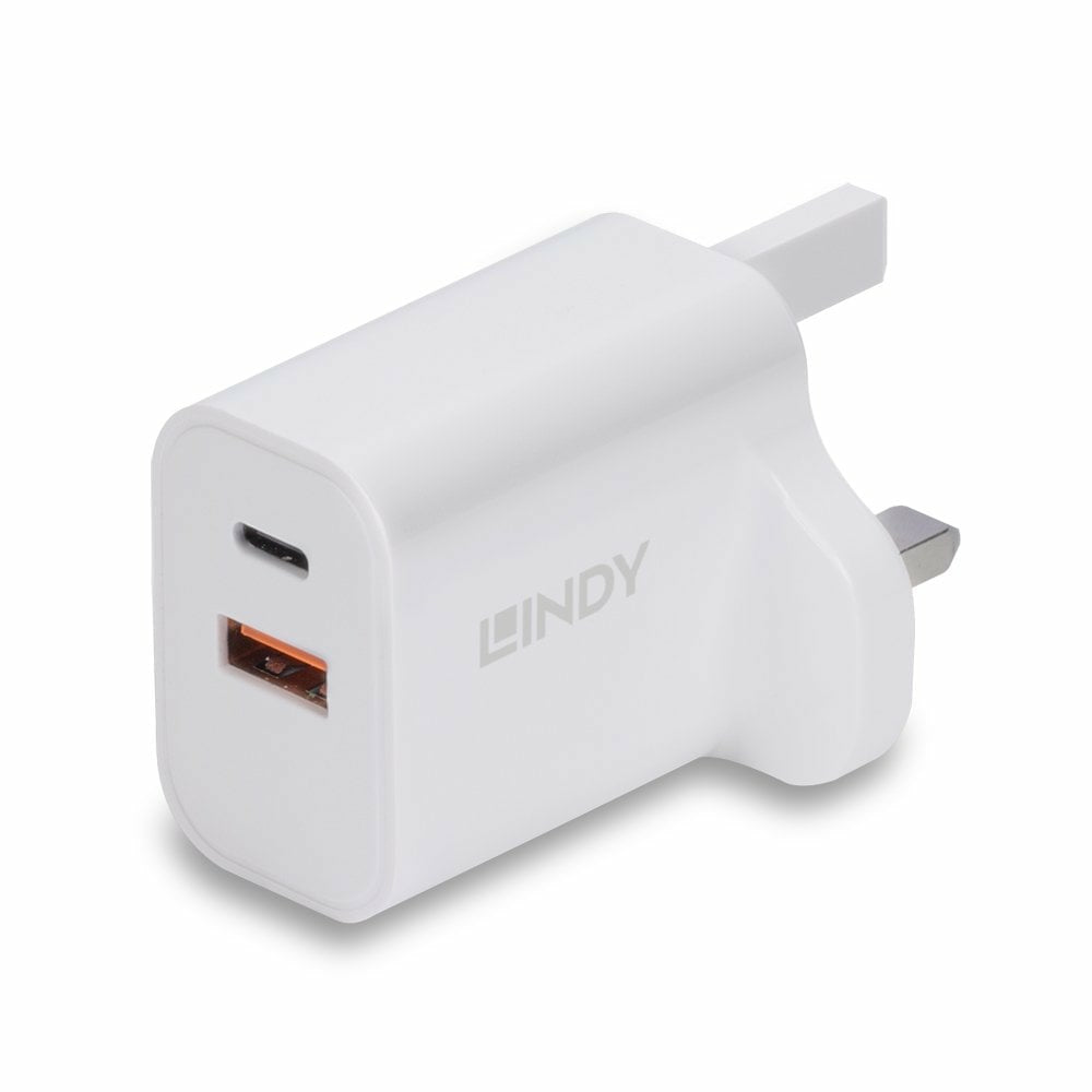 LINDY 73425 30W USB-A & USB-C Charger UK Plug PD 3.0