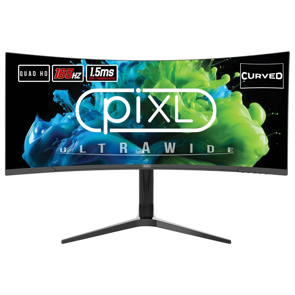 piXL CM34C7 34 Inch Ultrawide Gaming Monitor, 165Hz, 1.5ms, 3440x1440, HDMI, DisplayPort, USB Type-C, USB-B, USB-A x 2, Audio, Curve R1500, Height Adjustable, 3 Year Warranty computer monitor 86.4 cm (34") 3440 x 1440 pixels UltraWide Quad HD LED Black