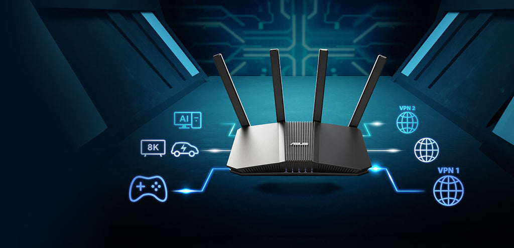 Three VPN tunnels under RT-BE82U front angle view