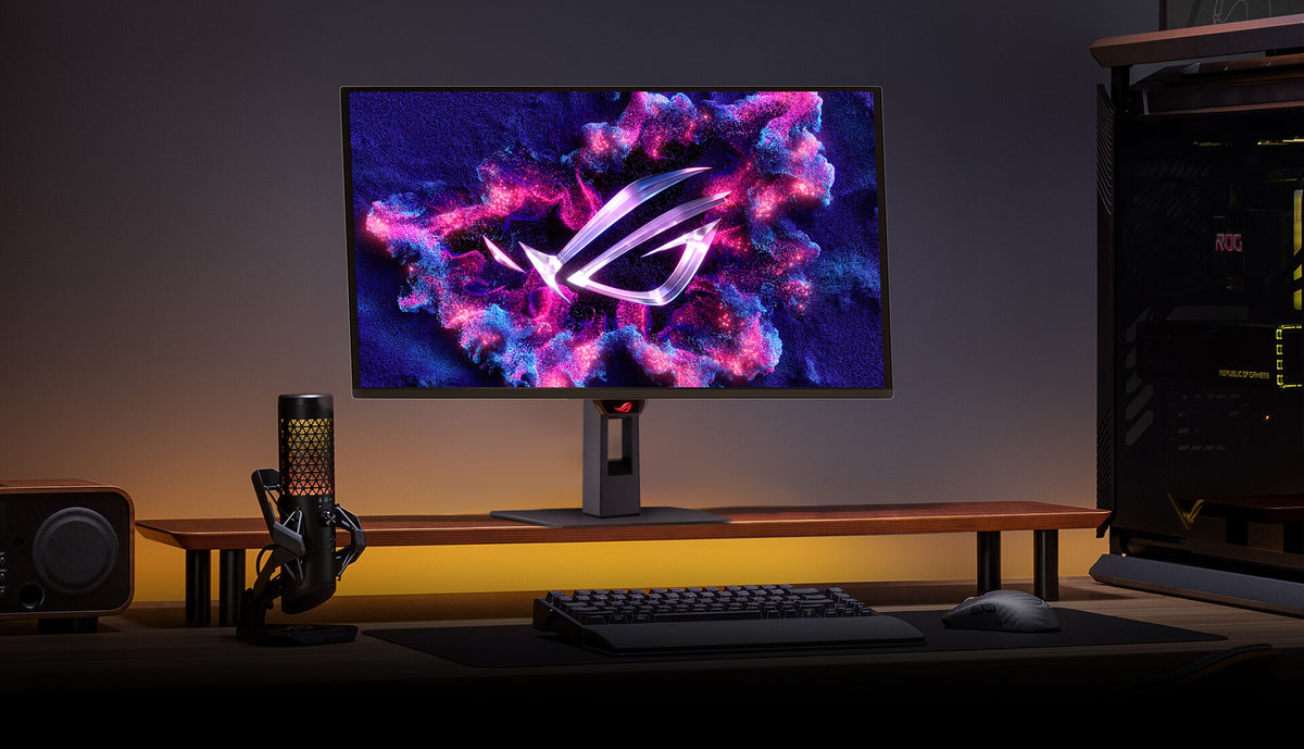 ROG Strix OLED XG27AQDNG on a screen stand