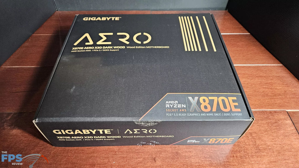 GIGABYTE X870E AERO X3D DARK WOOD motherboard: box