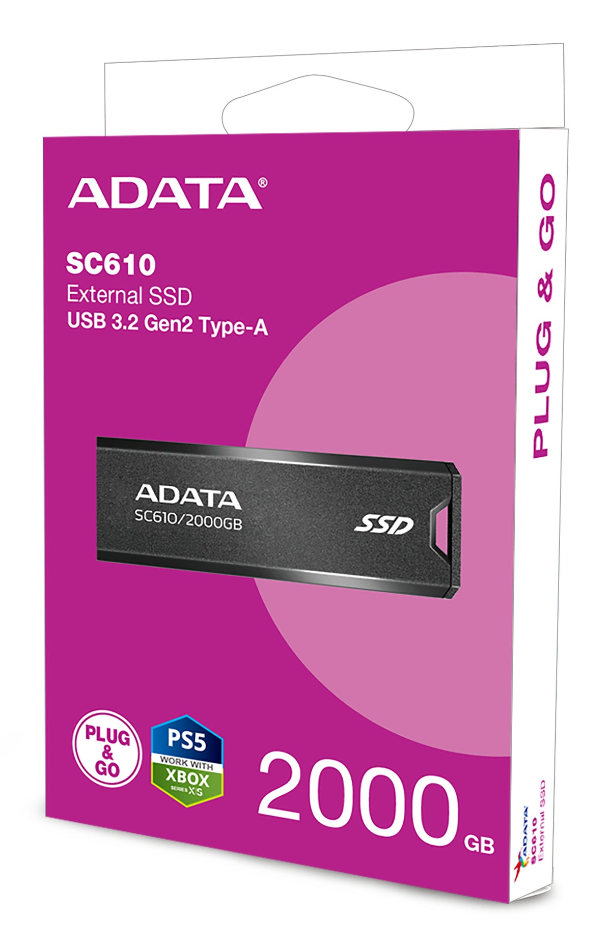 ADATA SC610 2TB External SSD - USB 3.2 Gen2, 550MB/s
