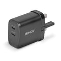 Lindy 65W Dual USB-C GaN Charger UK Plug - Black (73439)