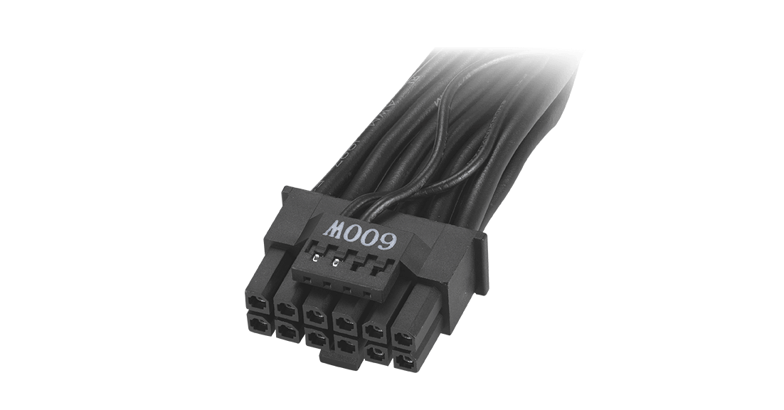 Photo of a PCIe Gen 5.0 12 pin cable.