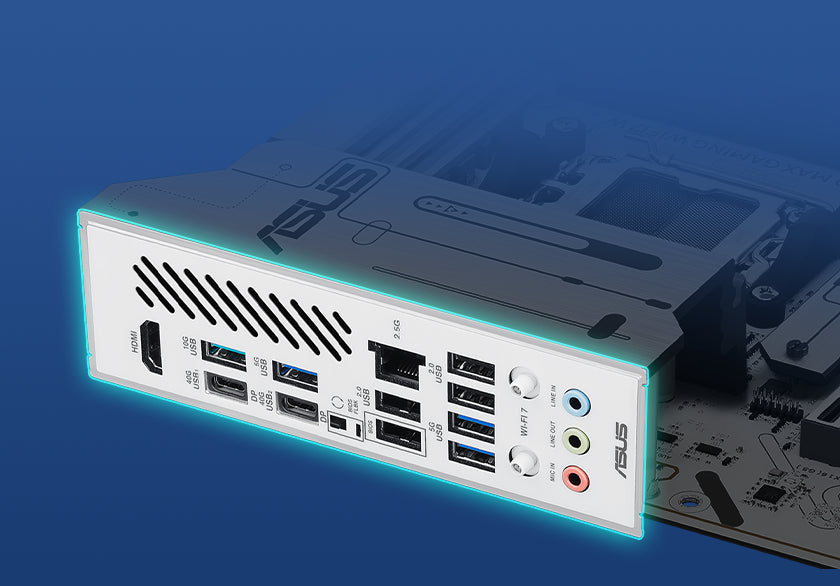 Graphic depicting the X870 MAX GAMING WIFI7 W pre-mounted I/O Shield.