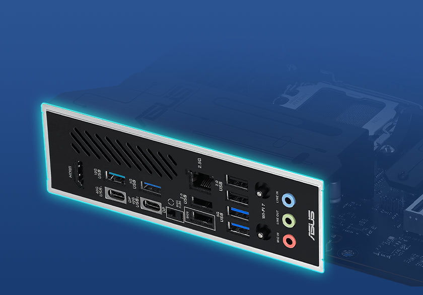 Graphic depicting the X870 MAX GAMING WIFI7 pre-mounted I/O Shield.