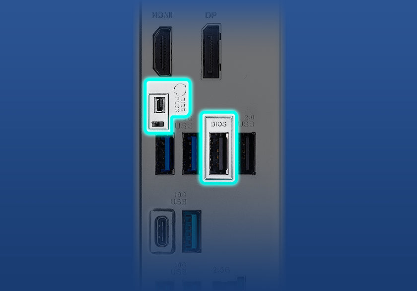 Graphic depicting the PRIME B850-PLUS WIFI BIOS FlashBack feature.