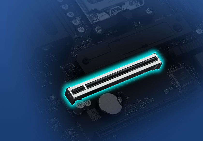 Graphic depicting the X870 MAX GAMING WIFI7 SafeSlot feature.