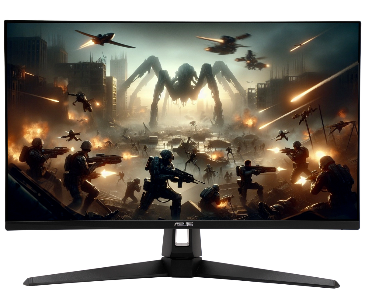 The VG27AQM5A monitor displaying vibrant, color-saturated gameplay footage of a combat scene