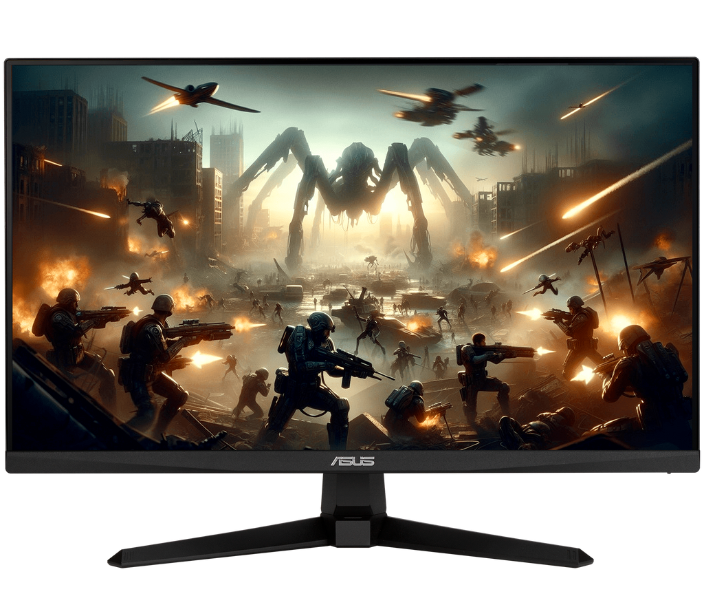 The VG259QM5A monitor displaying vibrant, color-saturated gameplay footage of a combat scene