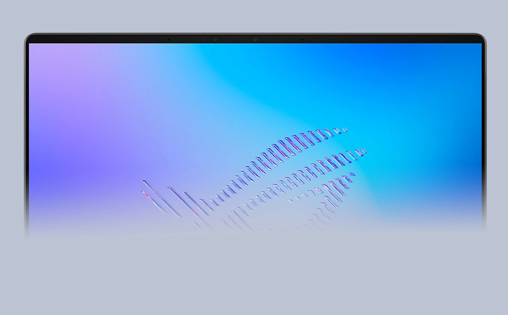 The top half of a Zephyrus G16’s screen, with the ROG Fearless Eye logo on screen.