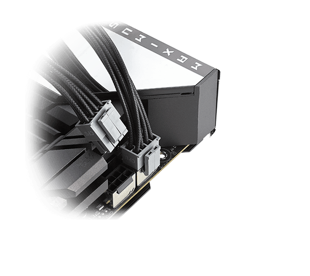 Close up on a set of CPU power cable connect to the motherboard