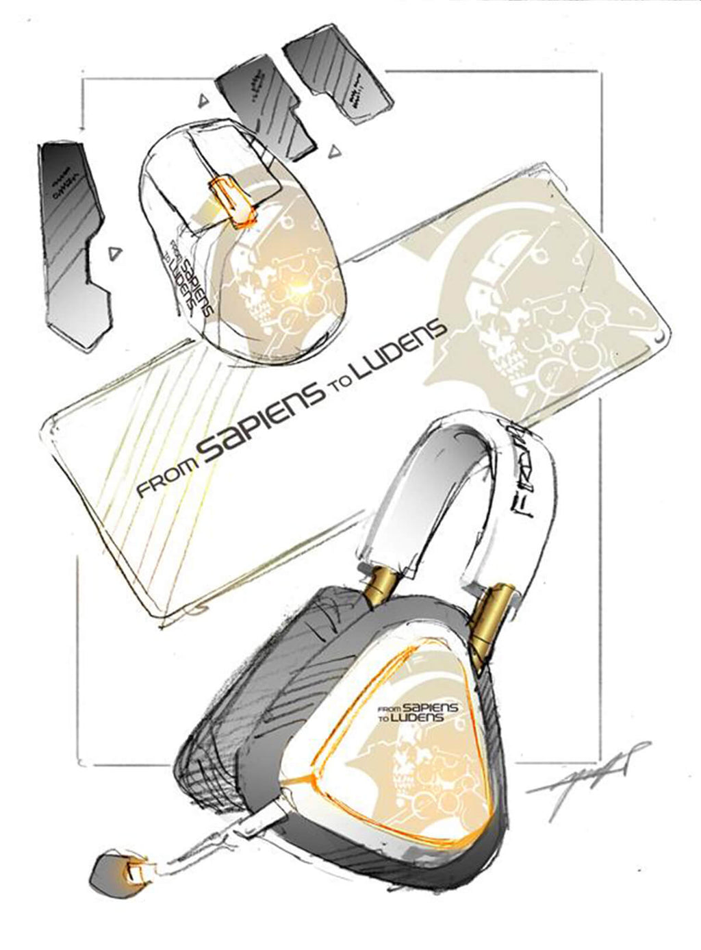 A hand drawn sketch of the Keris II Origin KJP, Delta II KJP and the Scabbard II Origin KJP