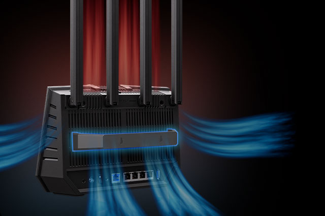 Rear view of RT-BE92U with airflow illustration and wall mount kit highlighted.