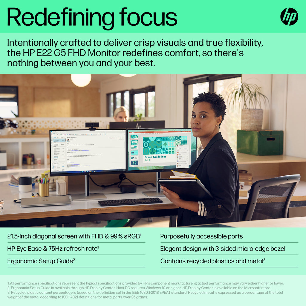 HP E22 G5 21.5" FHD IPS Monitor - 75Hz, HDMI, DisplayPort