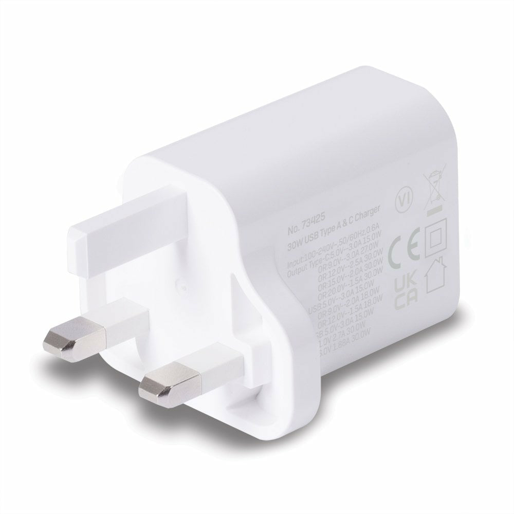 LINDY 73425 30W USB-A & USB-C Charger UK Plug PD 3.0