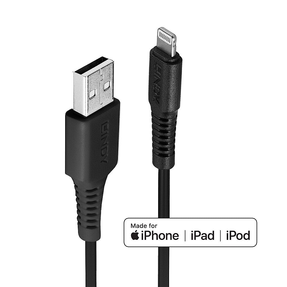 Lindy 31319 0.5m USB-A to Lightning MFi Cable - Black
