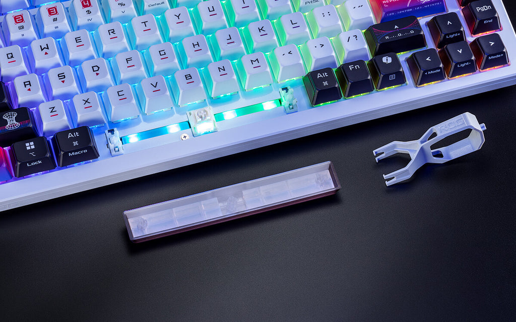 Azoth X with 5 LEDs under the space bar, modded space bar keycaps and keycap puller