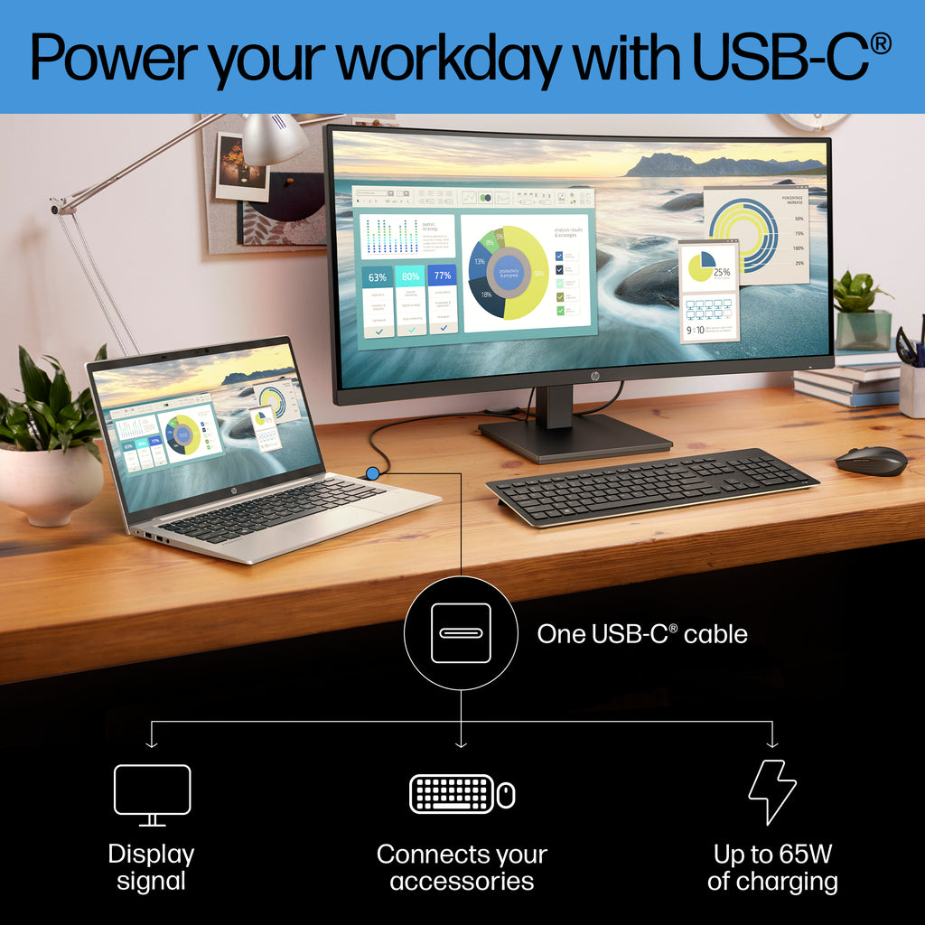 HP P34hc G4 34" Curved WQHD USB-C Monitor - 3440x1440