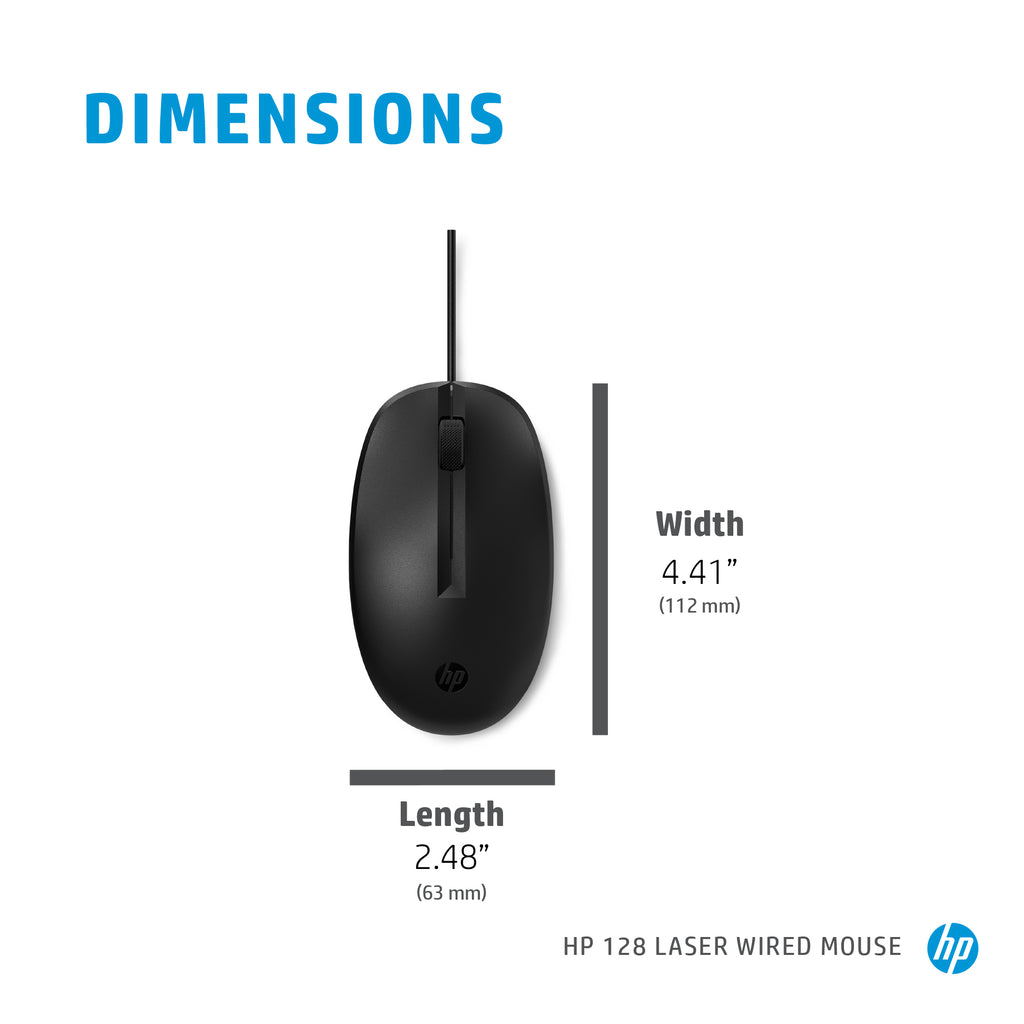 HP 128 Laser Wired Mouse 265D9AA - 1200 DPI, USB-A