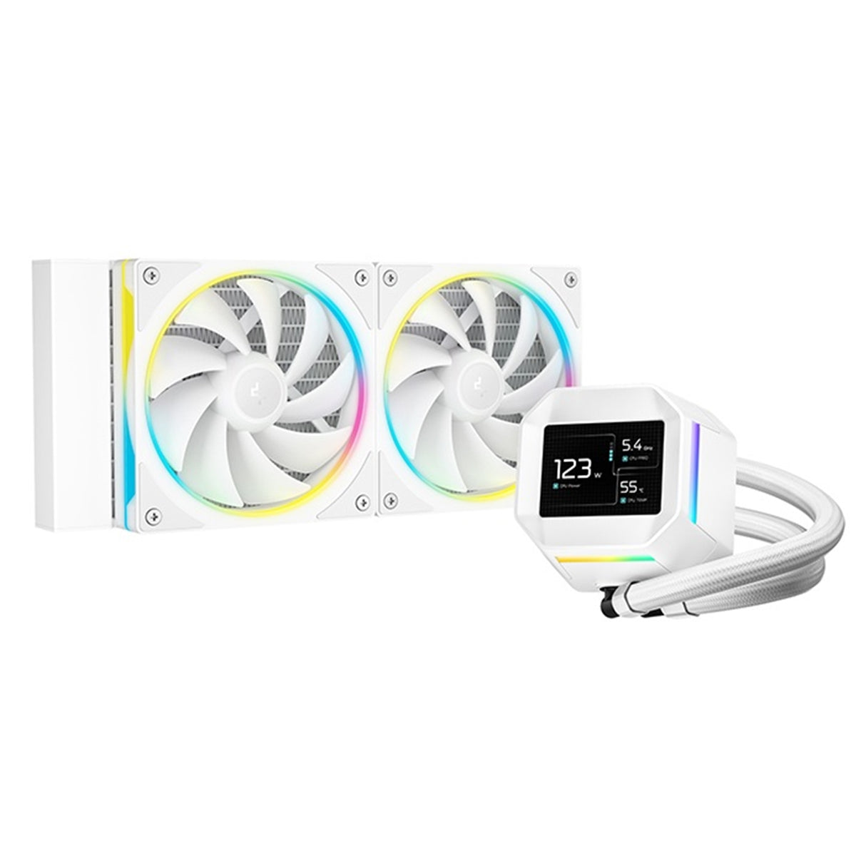 DeepCool LM240 White Liquid CPU Cooler with 2.4" IPS Display, 240mm AIO, Dual 120mm ARGB Fans, Anti-Leak Technology, PWM Pump, Intel LGA 1851/1700 &amp;amp; AMD AM5 Compatible, White