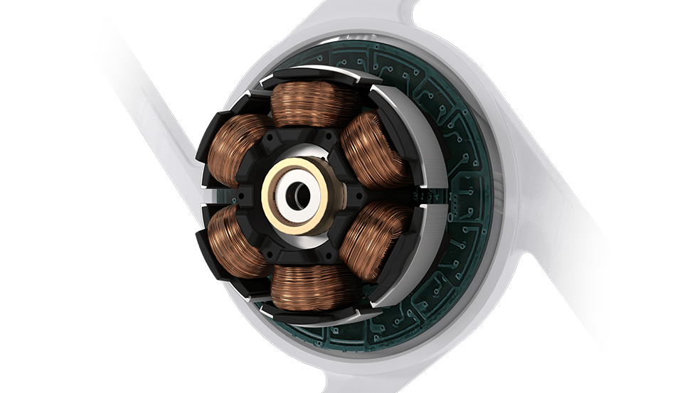Close-up of a 3-phase and 6-pole fan motor inside a ProArt PF120 PC case fan.