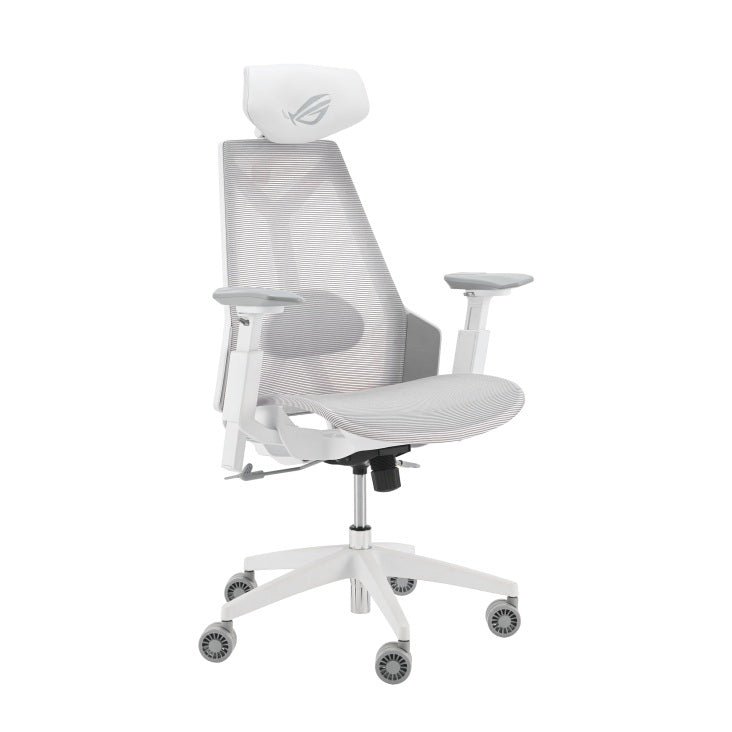 ASUS ROG Destrier Core Ergo gaming chair, White, angled
