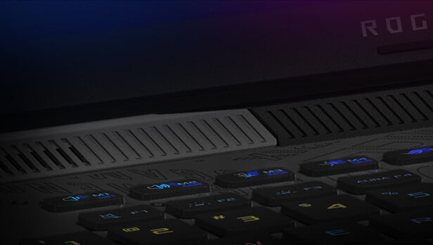 A closeup of the ROG hotkey design on the G16’s keyboard.