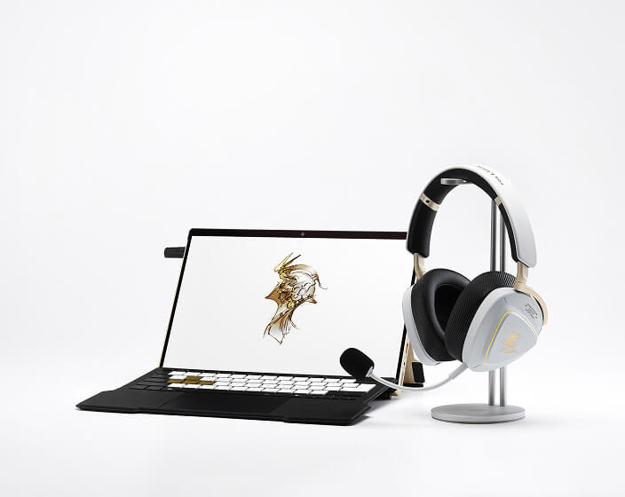 The Delta II KJP placed next to the Flow Z13 KJP on a headset stand